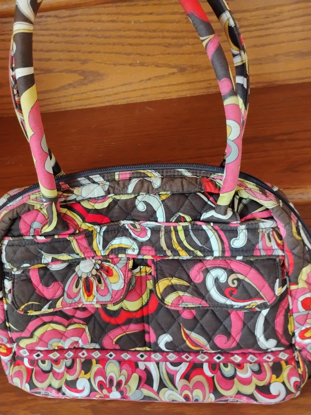 Vera Bradley Brown Pink Yellow Quilted Floral Shoulder Bag
